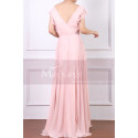 Robe Longue De Soirée Rose Fluide Décolleté V Et Manches Volantes - Ref L1951 - 06