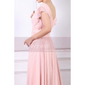 Robe Longue De Soirée Rose Fluide Décolleté V Et Manches Volantes - Ref L1951 - 05