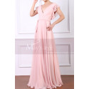 Robe Longue De Soirée Rose Fluide Décolleté V Et Manches Volantes - Ref L1951 - 02