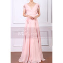 Robe Longue De Soirée Rose Fluide Décolleté V Et Manches Volantes - Ref L1951 - 04