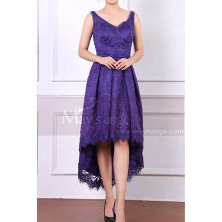 Sleeveless Purple Lace Wedding Guest Dresses High-Low Skirt
