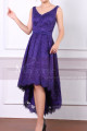 Sleeveless Purple Lace Wedding Guest Dresses High-Low Skirt - Ref C903 - 04