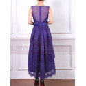 Sleeveless Purple Lace Wedding Guest Dresses High-Low Skirt - Ref C903 - 02