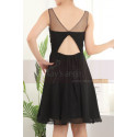 Robe Noire De Cocktail Courte Dos Nu Mousseline - Ref C904 - 02