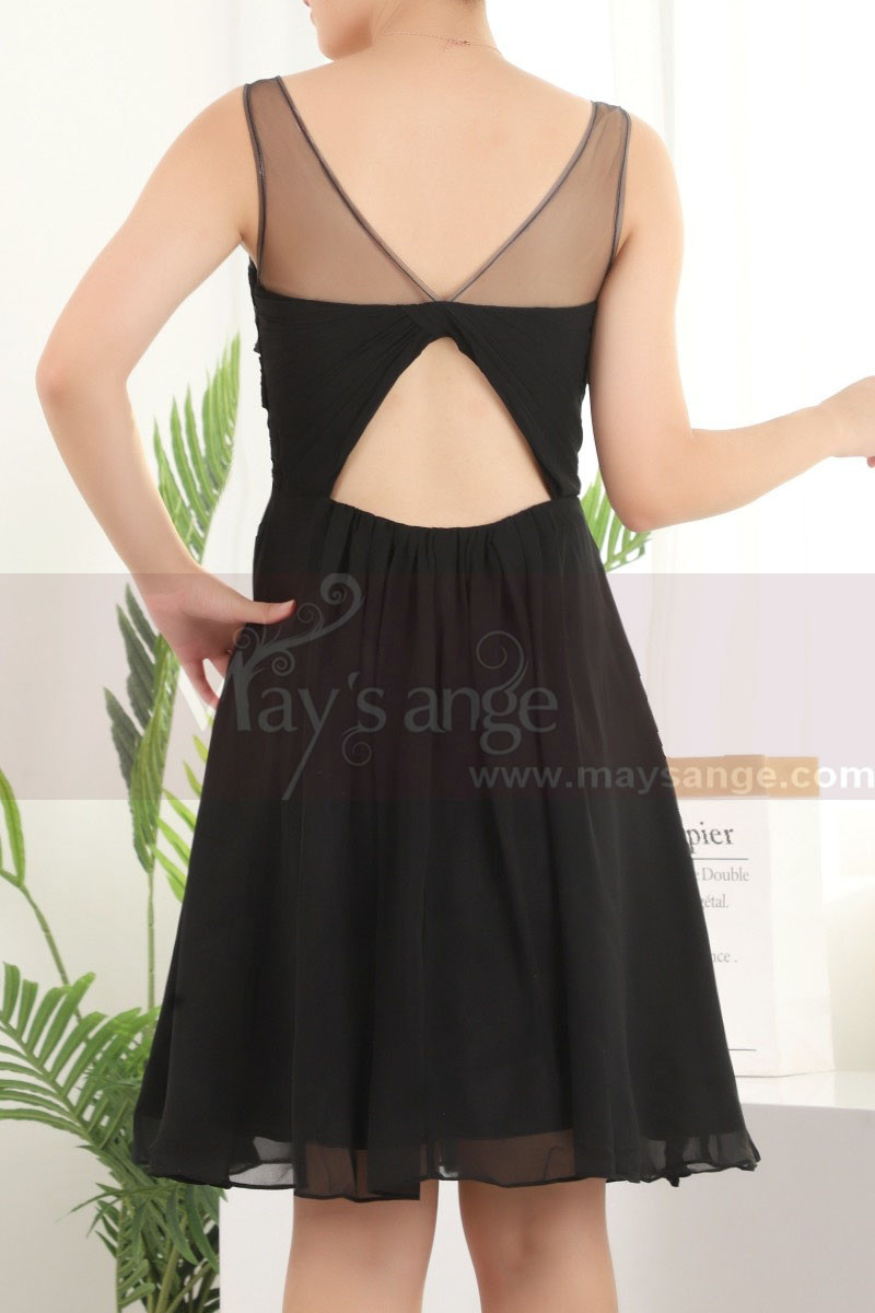 Cutout Back Little Sexy Short Chiffon Black Dress - Ref C904 - 01