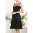 Robe Noire De Cocktail Courte Dos Nu Mousseline - Ref C904 - 04