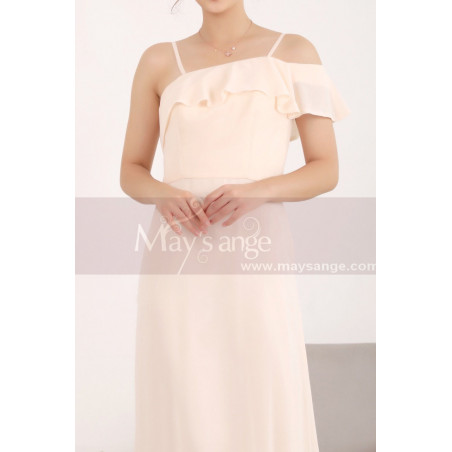 Elegant Party Gown Yellow Pale With Thin Strap And Ruffle Neckline