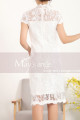 Cape-Sleeve Lace Straight Short White Dress For Civil Wedding - Ref C905 - 02