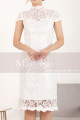Cape-Sleeve Lace Straight Short White Dress For Civil Wedding - Ref C905 - 04