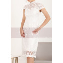Cape-Sleeve Lace Straight Short White Dress For Civil Wedding - Ref C905 - 05