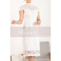 Cape-Sleeve Lace Straight Short White Dress For Civil Wedding - Ref C905 - 06