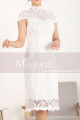 Cape-Sleeve Lace Straight Short White Dress For Civil Wedding - Ref C905 - 06