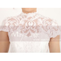 Cape-Sleeve Lace Straight Short White Dress For Civil Wedding - Ref C905 - 07