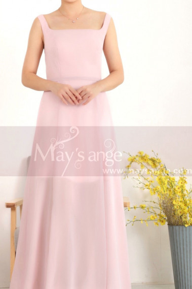 Chiffon Pink Evening Square Neck Dress For Women - L1956 #1