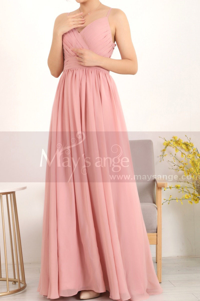 Draped V-Neck Simple Prom Dresses In Pink With Strap - Ref L1957 - 01