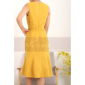 Stylish Belted Short Mermaid Mustard Yellow Dress - Ref C908 - 03