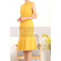 Stylish Belted Short Mermaid Mustard Yellow Dress - Ref C908 - 06