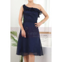 Robe Courte Bleu Marine Asymétrique Décolleté A Volant - Ref C909 - 05