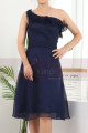 Ruffle Neckline One Shoulder Navy Blue Birthday Dress For Women - Ref C909 - 05