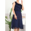 Robe Courte Bleu Marine Asymétrique Décolleté A Volant - Ref C909 - 06