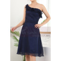 Robe Courte Bleu Marine Asymétrique Décolleté A Volant - Ref C909 - 03