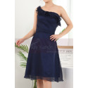 Ruffle Neckline One Shoulder Navy Blue Birthday Dress For Women - Ref C909 - 03