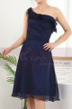 Ruffle Neckline One Shoulder Navy Blue Birthday Dress For Women - Ref C909 - 03