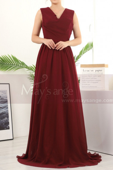 Long A-Line Burgundy Bridesmaid Dresses In Chiffon Without Sleeves - L1958 #1