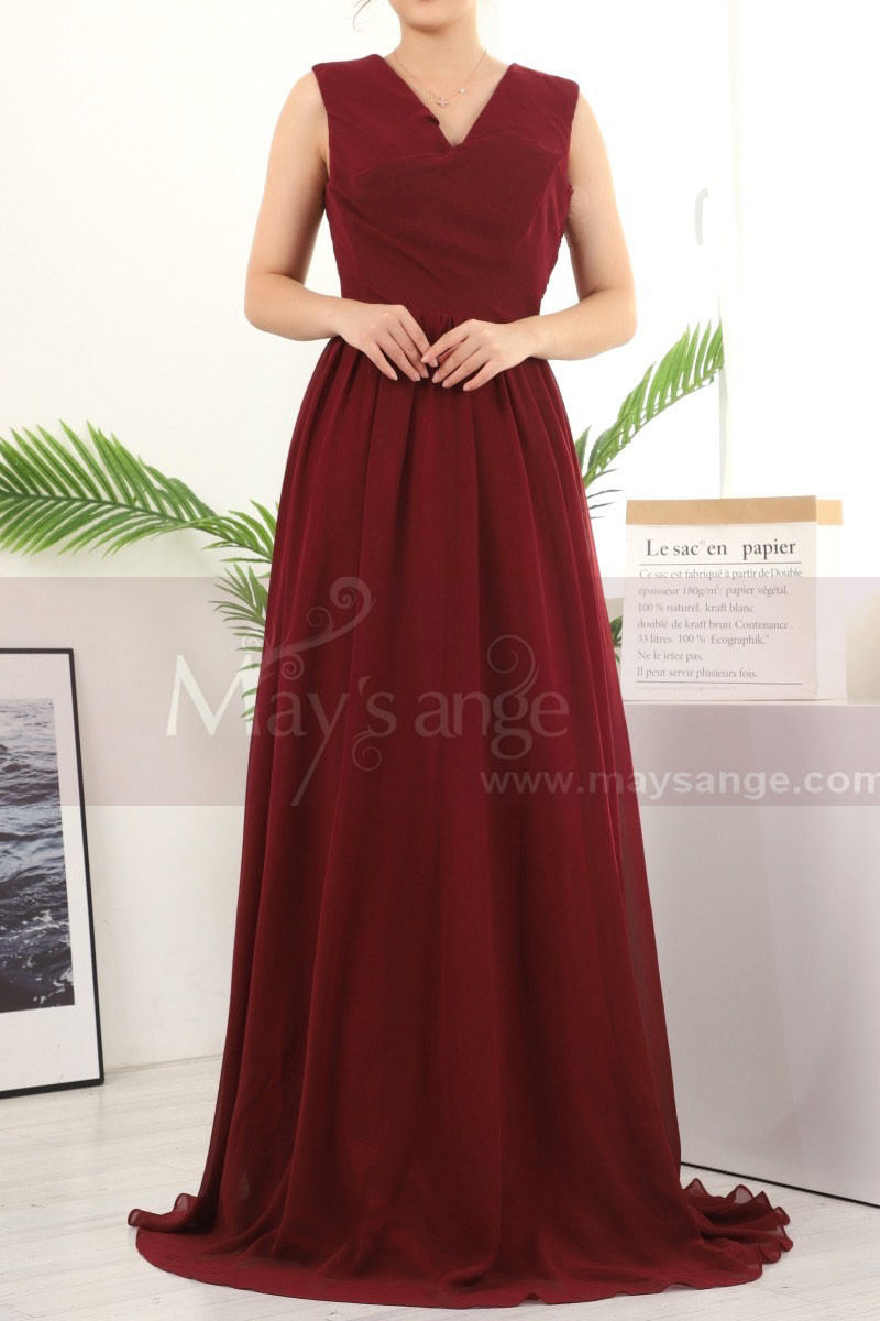 Long A-Line Burgundy Bridesmaid Dresses In Chiffon Without Sleeves - Ref L1958 - 01