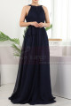 Long Backless Navy Blue Prom Dresses Licou Collar - Ref L1959 - 03