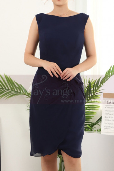 Sleeveless Short Blue Party Dresses Wrap Skirt - C912 #1