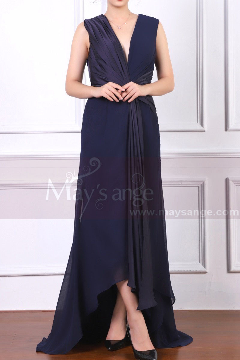 Asymmetrical Skirt Class Navy Blue Mother Of The Bride Dress - Ref L1960 - 01