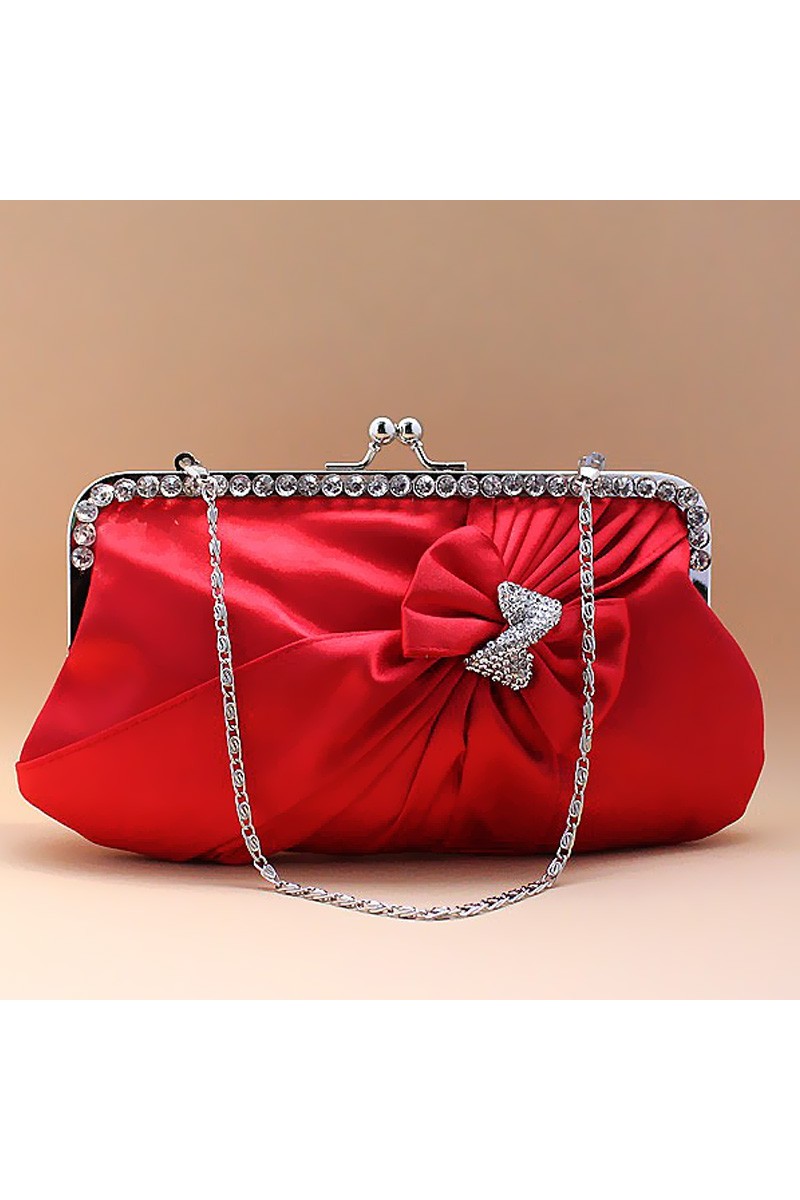 Red satin clutch with Strass and knot - Ref SAC118 - 01