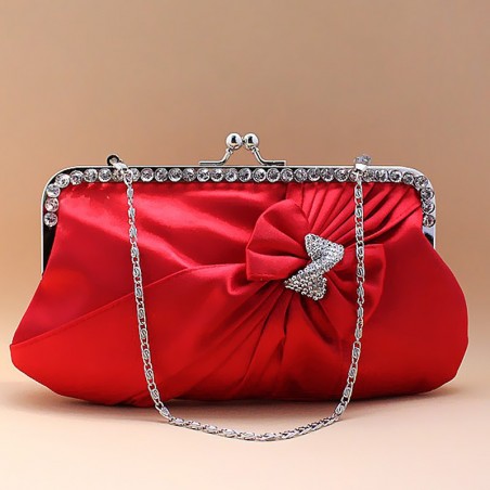 Pochette soirée rouge nœud strass