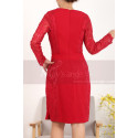 Robe Classe Rouge Vintage En Dentelle Et Manches Longues - Ref C913 - 02