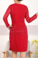 Robe Classe Rouge Vintage En Dentelle Et Manches Longues - Ref C913 - 02