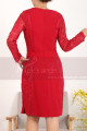 Vintage Short Red Long Sleeve Dress Two Lace Side - Ref C913 - 02
