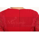 Robe Classe Rouge Vintage En Dentelle Et Manches Longues - Ref C913 - 03