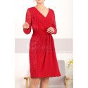 Robe Classe Rouge Vintage En Dentelle Et Manches Longues - Ref C913 - 04