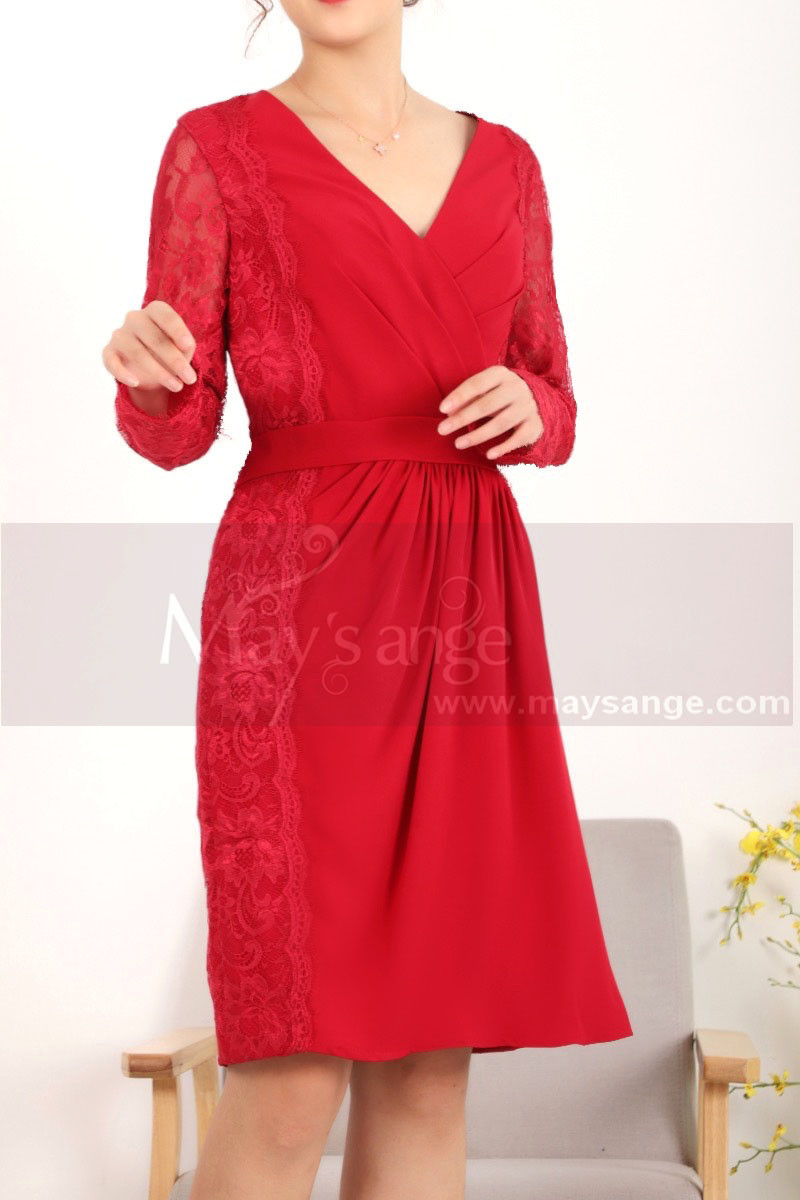 Vintage Short Red Long Sleeve Dress Two Lace Side - Ref C913 - 01