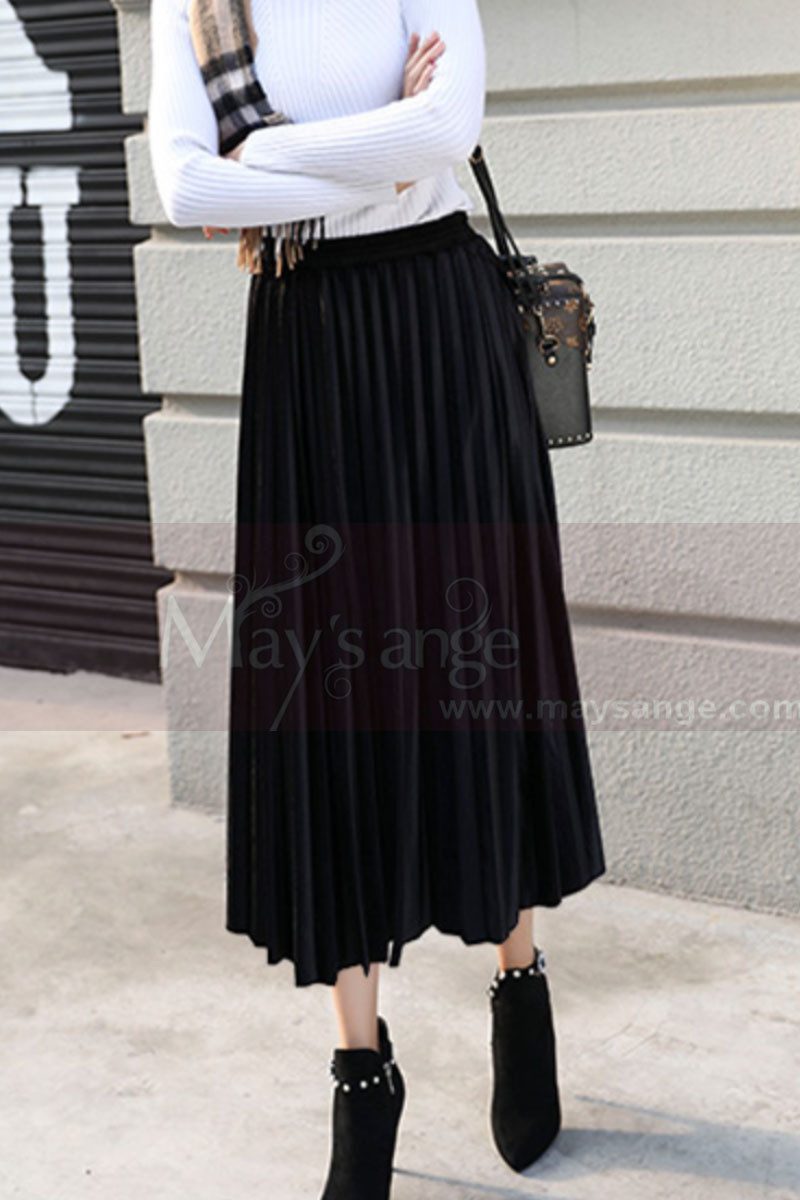 jupe longue plissée noire