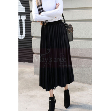 Jupe plisse noire satin long