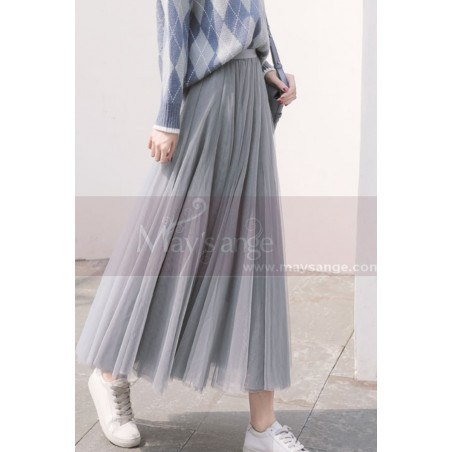 Jupe En Tulle Longue Gris Argenté