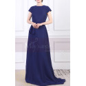 Robe Bleu Longue Pour Soirée Avec Découpe Au Dos Et Petite Traîne - Ref L1961 - 04