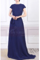 Chiffon Cut Out Back Long Blue Evening Dress With Small Train - Ref L1961 - 04