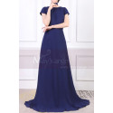 Chiffon Cut Out Back Long Blue Evening Dress With Small Train - Ref L1961 - 02