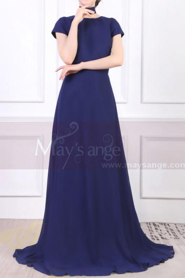 Chiffon Cut Out Back Long Blue Evening Dress With Small Train - L1961 #1