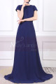 Chiffon Cut Out Back Long Blue Evening Dress With Small Train - Ref L1961 - 02