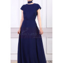Chiffon Cut Out Back Long Blue Evening Dress With Small Train - Ref L1961 - 05