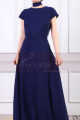 Chiffon Cut Out Back Long Blue Evening Dress With Small Train - Ref L1961 - 05